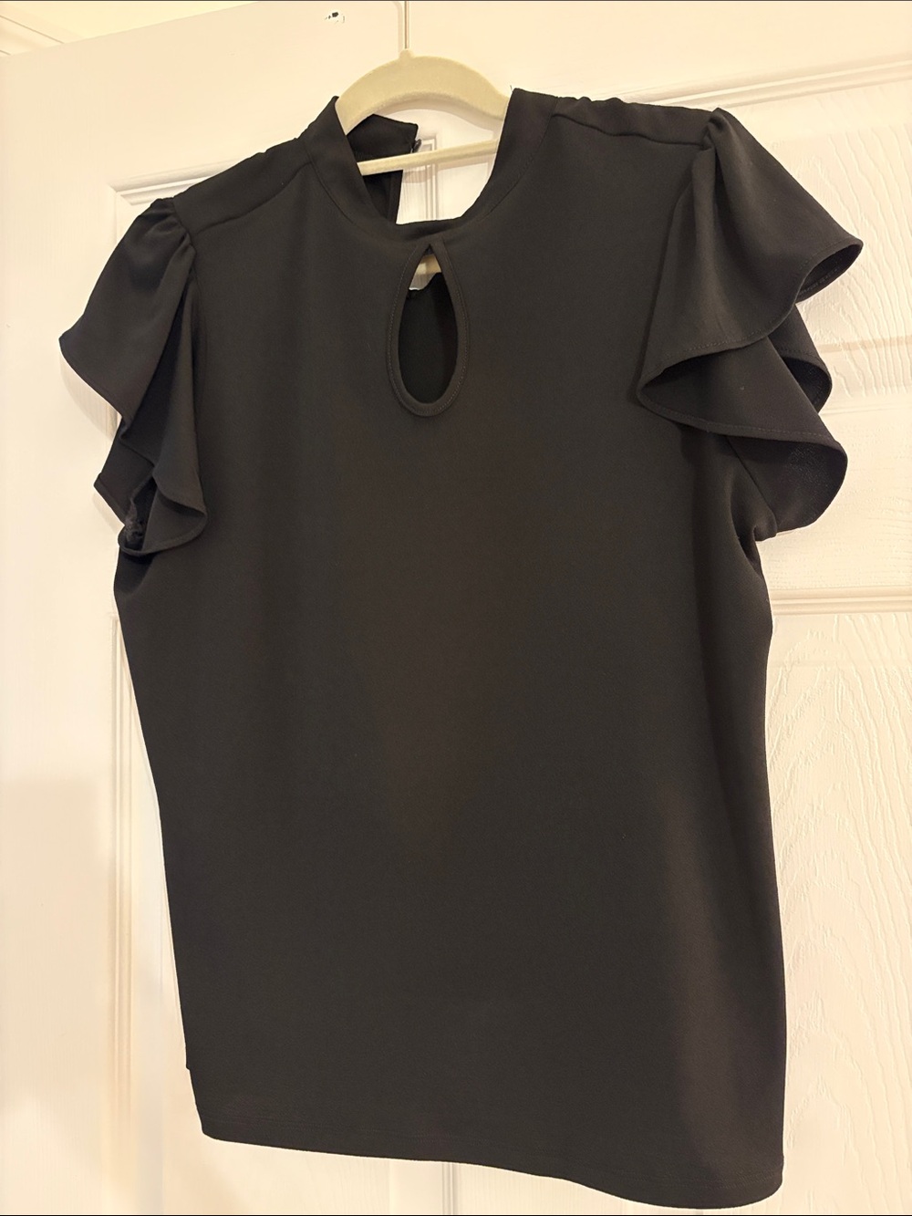 Women's Black Ruffle Sleeve Keyhole Top